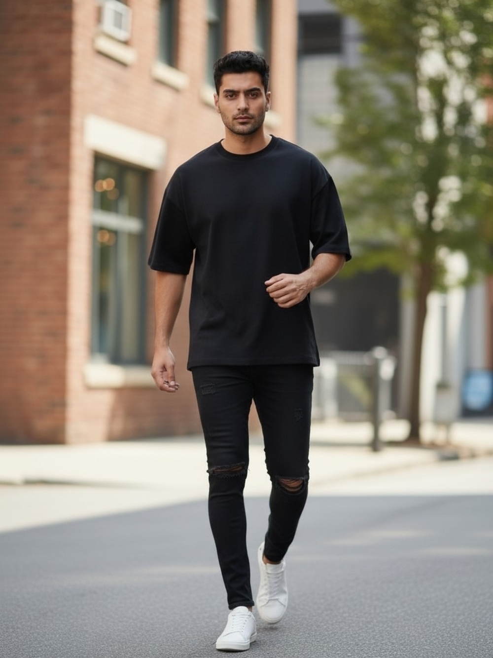 Men's Black PACSUN Stacked Skinny Ripped Jeans